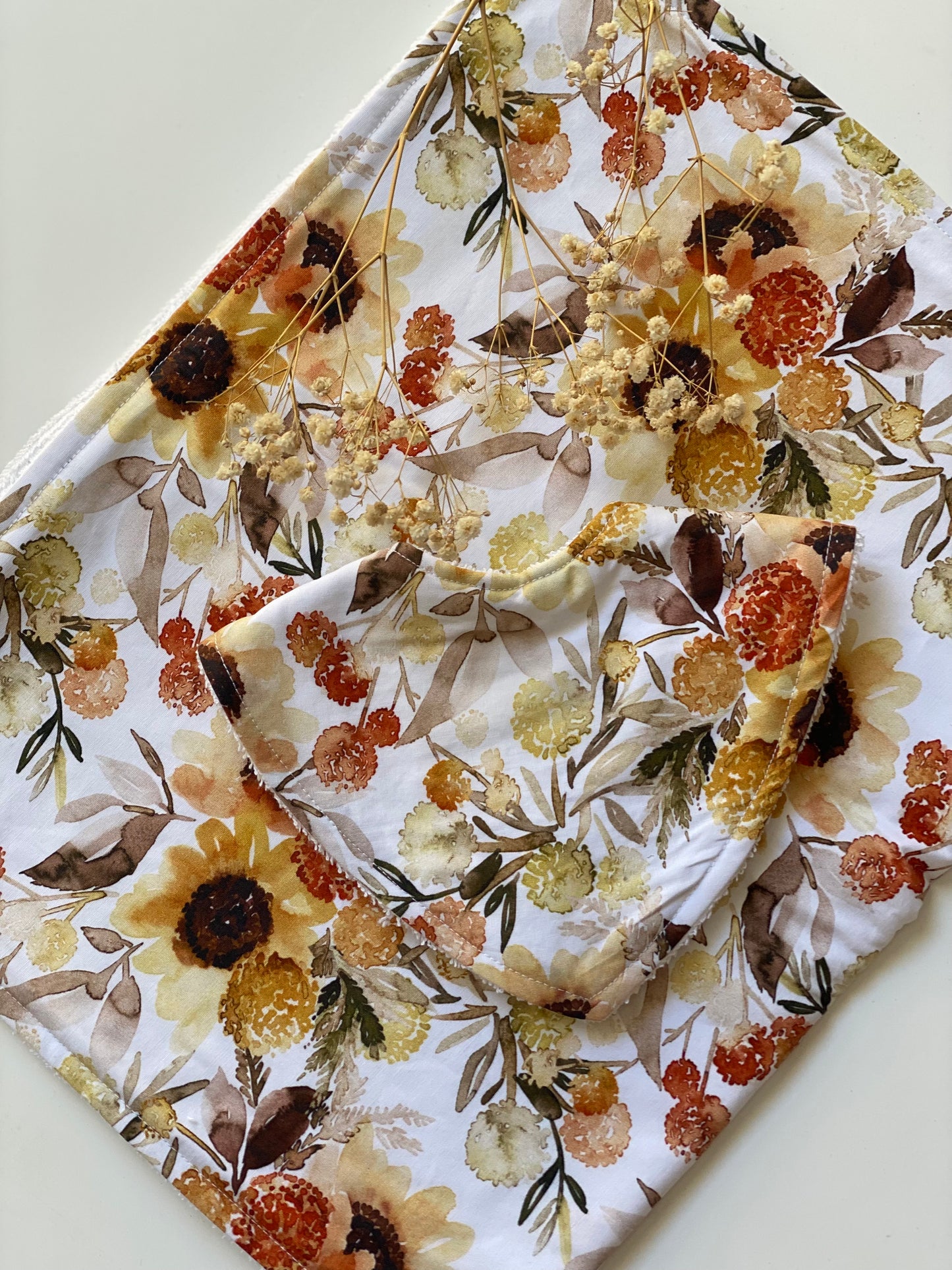 Baby Bib & Burp Cloth Set - Sunflowers